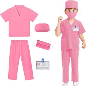 Doctor Costume for Kids,Toddler Nurse Scrubs Halloween Dress Up Cosplay For Boys Girls 3-12 Years