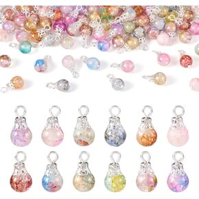 Craftdady 120Pcs Teardrop Glass Crystal Dangle Charms Crackle Glass Drop Beads Charms with Silver Tone Iron Loops 12 Color Assorted Painted Glass Pendants for DIY Craft Earring Bracelet Jewelry Making