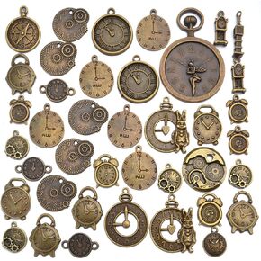 100g(about 50pcs) Mixed Alloy Clock Face Charms Pendant Steampunk Gears Wheel Cog Charms Findings for Crafting Jewelry Making