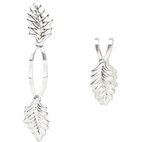 20 Leaf Shaped Big 39mm Fold Over Glue On Y Style Bails Plated Over Brass Metal to Make Pendants & Charms for Undrilled Items (Silver Plated)