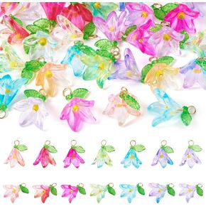 Pandahall Acrylic Flower Charms Floral Leaf Charms Transparent Lily Floral Dangle Charms Crystal Floral Earring Charms for DIY Jewelry Making