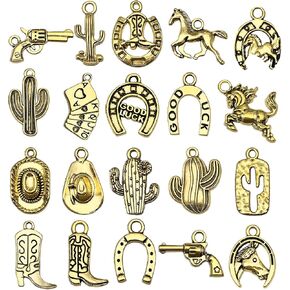 60 Pcs Western Cowboy Charms Antique Alloy Boot Hat Pendants for DIY Bracelet Necklace Keychain Jewelry Making