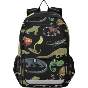 Snakes Lizard Frog and Turtle Animal Backpack Lightweight Laptop Backpack Student Travel School Bag with Reflective Stripes