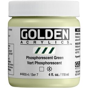Heavy Body Acrylics by GOLDEN, Phosphorescent Green, 4 fl. oz. Jar, Professional Acrylic Paint, Transparent