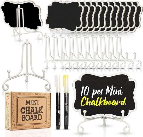 Mini Chalkboard Signs for Food Labels for Party Buffet, Small Place Cards or Name Tags with Iron Stand for Chafing Dish, Mimosa Bar Supplies, Wedding Chalk Board Sign with 2 Pens, 10 Pack Black in Kuwait