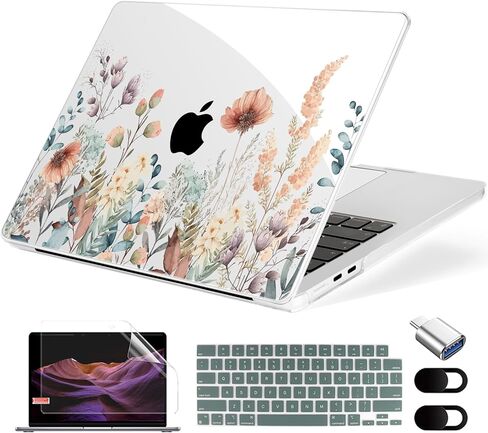 Compatible with MacBook Air 13.6 inch Case, M4 A3240/M3 A3113/M2 A2681 (Released 2025 to 2022), Hard Shell, Keyboard Cover, Screen Protector, Webcam Cover & Type-C Adapter, Butterflies Sakura in Kuwait