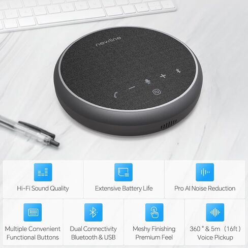Conference Speaker and Microphone, Bluetooth Speaker with Microphone, 360° Voice Pickup, AI Noise Reduction, Dual Connectivity, USB C Conference Room Microphone for Meetings, NewPie in Saudi Arabia