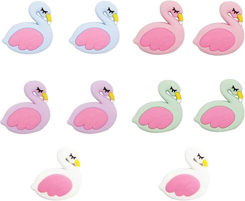 10PCS Flamingo Silicone Beads Colorful Silicone Beads Bulk Spacer Beads Colorful Focal Beads for DIY Craft Garland Keychain Lanyard Necklace Bracelet Jewelry Making Accessories Handmade Crafts in Kuwait