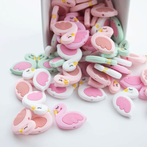 10PCS Flamingo Silicone Beads Colorful Silicone Beads Bulk Spacer Beads Colorful Focal Beads for DIY Craft Garland Keychain Lanyard Necklace Bracelet Jewelry Making Accessories Handmade Crafts in Kuwait