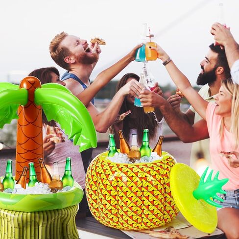 HyDren 2 Pcs 26.8" Inflatable Palm Tree Cooler with Inflatable Drink Cooler, Beach Party Supplies Inflatable Cooler for Luau Hawaiian Tropical BBQ Party in Kuwait