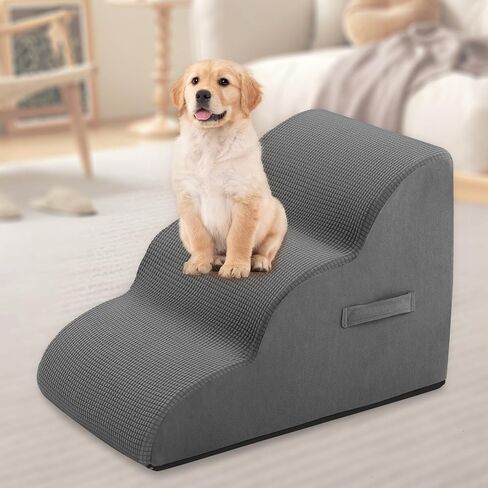 Dog Steps for Small Dog, Dog Stairs for High Beds and Couch, 16" High 3-Step High Density Foam Pet Stairs for Dogs Injured, Older Dogs Cats, Pet with Joint Pain (Grey) in Saudi Arabia