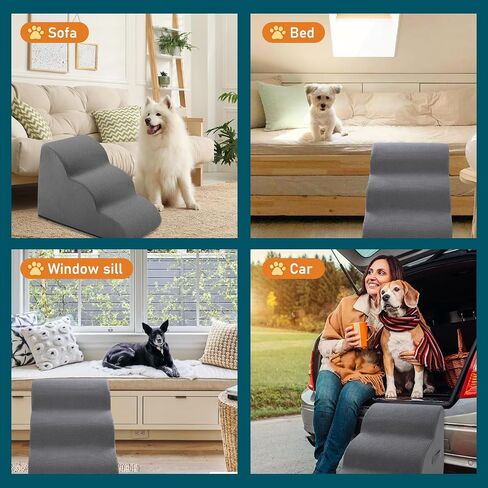 Dog Steps for Small Dog, Dog Stairs for High Beds and Couch, 16" High 3-Step High Density Foam Pet Stairs for Dogs Injured, Older Dogs Cats, Pet with Joint Pain (Grey) in Saudi Arabia