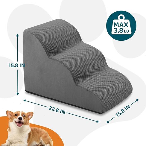 Dog Steps for Small Dog, Dog Stairs for High Beds and Couch, 16" High 3-Step High Density Foam Pet Stairs for Dogs Injured, Older Dogs Cats, Pet with Joint Pain (Grey) in Saudi Arabia