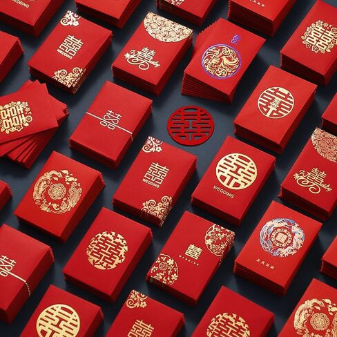 20 PCS MINI Red Envelope Wedding Supplies Wedding Door Flocking Red Envelope Wedding Red Red Garees Money Gift Cash Packets Hong Bao Double Leainge Red Packets (Style 3) in Kuwait