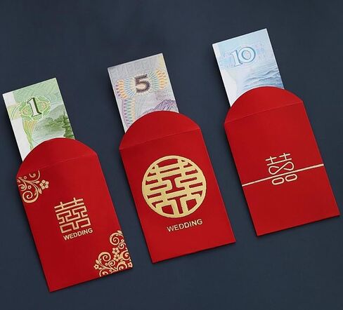 20 PCS MINI Red Envelope Wedding Supplies Wedding Door Flocking Red Envelope Wedding Red Red Garees Money Gift Cash Packets Hong Bao Double Leainge Red Packets (Style 3) in Kuwait