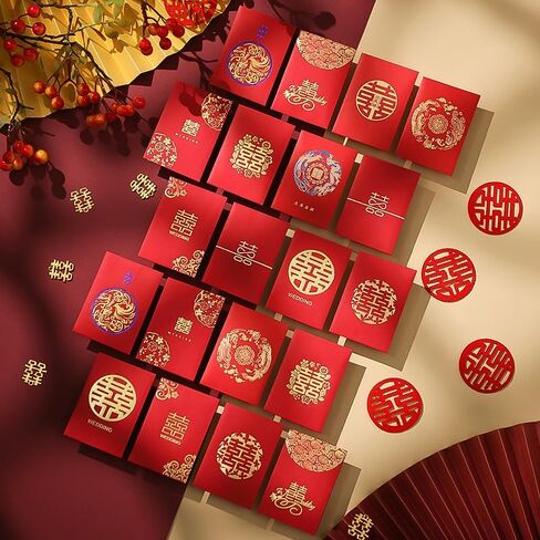 20 PCS MINI Red Envelope Wedding Supplies Wedding Door Flocking Red Envelope Wedding Red Red Garees Money Gift Cash Packets Hong Bao Double Leainge Red Packets (Style 3) in Kuwait