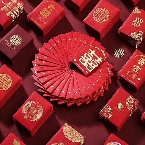 20 PCS MINI Red Envelope Wedding Supplies Wedding Door Flocking Red Envelope Wedding Red Red Garees Money Gift Cash Packets Hong Bao Double Leainge Red Packets (Style 3) in Kuwait