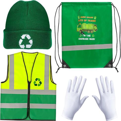 Kyson 4 PCS Kids Garbage Man Attume Kit Trash Man Costume مجموعة أزياء لإعادة التدوير لإعادة التدوير في عيد الهالوين يوم الوظيفي in Saudi Arabia