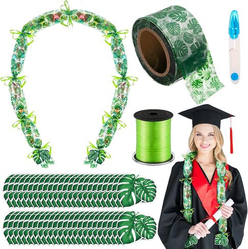 Jexine 118 قدم التخرج من هاواي حلوى LEI تشمل مجموعة 30 PCS CANDY LEI أكياس 750 قدم الشريط 24 PCS بطاقات الكركديه لهدية التخرج (الأصفر ، الكركديه) in Kuwait