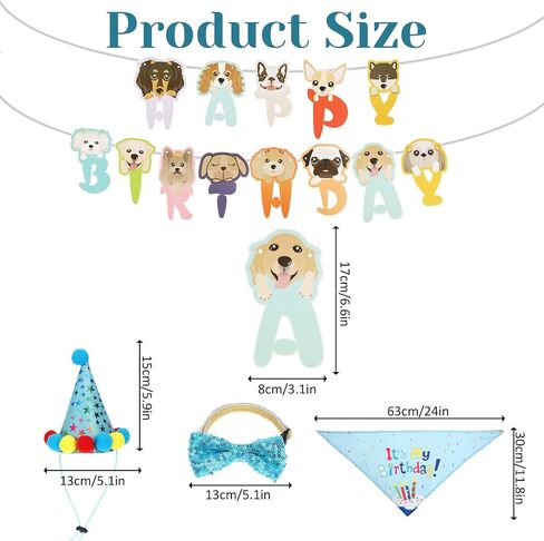 Jeffdad Dog Birthday Party Supplies, Boy Girl Dog Birthday Hat Puppy Tie Numbers Pet Theme Birthday Decorations Suit for Dog Birthday Party Decorations (Blue) in Saudi Arabia
