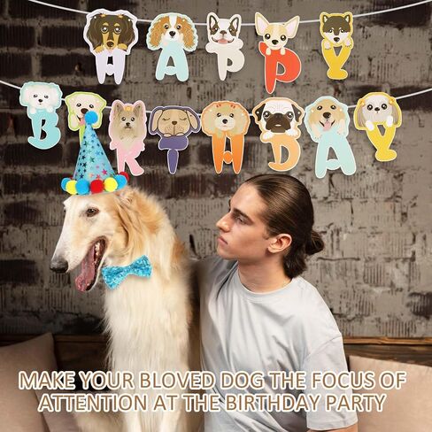 Jeffdad Dog Birthday Party Supplies, Boy Girl Dog Birthday Hat Puppy Tie Numbers Pet Theme Birthday Decorations Suit for Dog Birthday Party Decorations (Blue) in Saudi Arabia