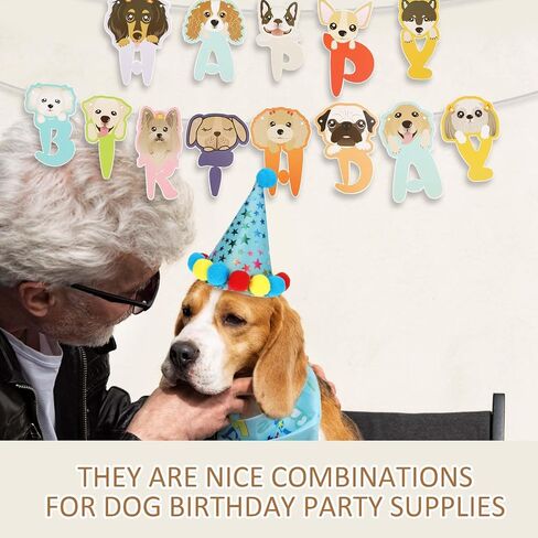 Jeffdad Dog Birthday Party Supplies, Boy Girl Dog Birthday Hat Puppy Tie Numbers Pet Theme Birthday Decorations Suit for Dog Birthday Party Decorations (Blue) in Saudi Arabia