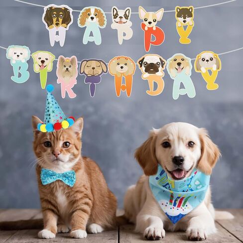 Jeffdad Dog Birthday Party Supplies, Boy Girl Dog Birthday Hat Puppy Tie Numbers Pet Theme Birthday Decorations Suit for Dog Birthday Party Decorations (Blue) in Saudi Arabia