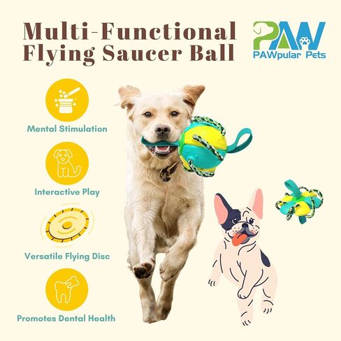 Flying Saucer Ball for Dogs, Dog Flying Disc & Frisbee Ball, Interactive Dog Toys, Indestructible Soccer Toys for Water Play & Outdoor Fun, Chew Toy for Teeth Cleaning (Yellow & Blue) in Saudi Arabia