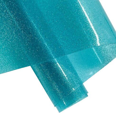 ONEART | Turquoise Transparent Glitter Vinyl Roll, 0.7 mm Solid Clear PVC Jelly Vinyl Crafts Fabric, 12"×48" in Saudi Arabia