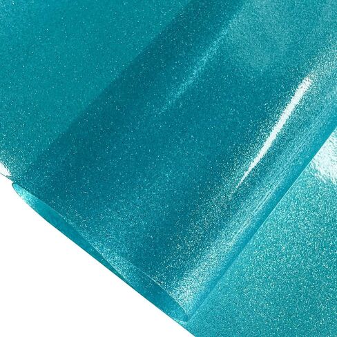 ONEART | Turquoise Transparent Glitter Vinyl Roll, 0.7 mm Solid Clear PVC Jelly Vinyl Crafts Fabric, 12"×48" in Saudi Arabia