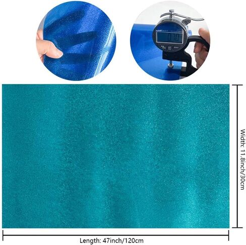 ONEART | Turquoise Transparent Glitter Vinyl Roll, 0.7 mm Solid Clear PVC Jelly Vinyl Crafts Fabric, 12"×48" in Saudi Arabia