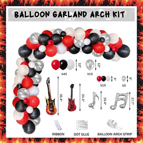 95 PCs Rock and Roll Party Decorations, Hombae Rock Music Themed Birthday Party Supplies Born to Rock Backdrop Balloon Garland Glitter Banner Cake Cupcake Topper Guitar Rock Star Black Red Silver in Saudi Arabia