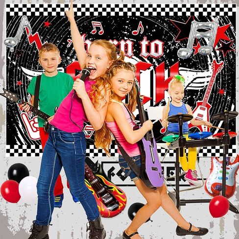 95 PCs Rock and Roll Party Decorations, Hombae Rock Music Themed Birthday Party Supplies Born to Rock Backdrop Balloon Garland Glitter Banner Cake Cupcake Topper Guitar Rock Star Black Red Silver in Saudi Arabia