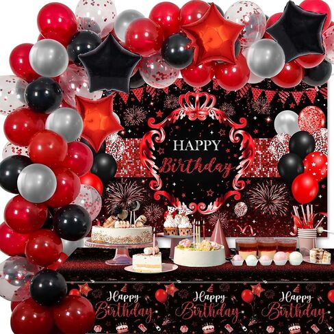 Red and Black Birthday Decorations Happy Birthday Backdrop 66 Pcs Balloons Set Red and Black Party Supplies for Men Women Red Party Decorations in Saudi Arabia