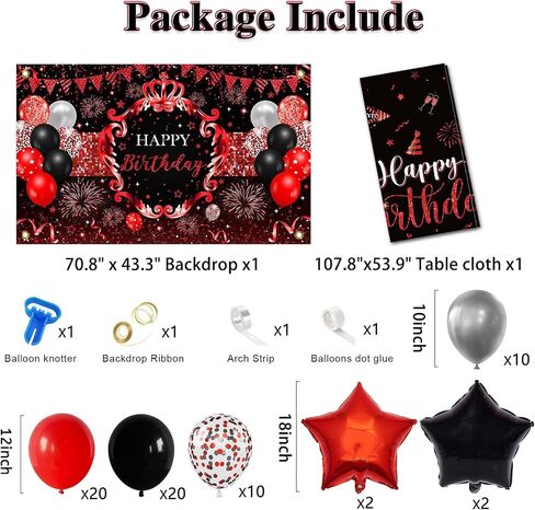 Red and Black Birthday Decorations Happy Birthday Backdrop 66 Pcs Balloons Set Red and Black Party Supplies for Men Women Red Party Decorations in Saudi Arabia