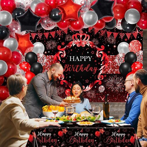 Red and Black Birthday Decorations Happy Birthday Backdrop 66 Pcs Balloons Set Red and Black Party Supplies for Men Women Red Party Decorations in Saudi Arabia