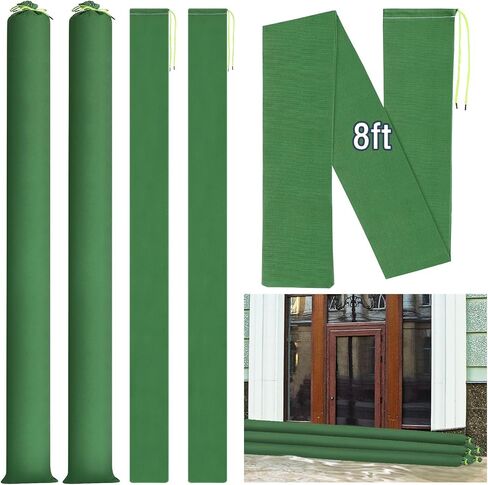 Threan 4 Pcs Long Canvas Sandbags Flood Protection Thickened Reusable Sand Bags Rain Wind Flood Barrier with Elastic Band Water Barrier Tube for Door Rain Water Control, Green (4 ft) in Kuwait