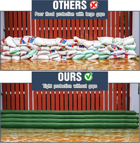 Threan 4 Pcs Long Canvas Sandbags Flood Protection Thickened Reusable Sand Bags Rain Wind Flood Barrier with Elastic Band Water Barrier Tube for Door Rain Water Control, Green (4 ft) in Kuwait