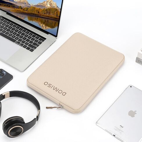 DOMISO 15.6 inch Laptop Sleeve Bag Shockproof Protective Carrying Case Water-Resistant Light Weight Handbag Compatible with HP/Dell,Beige in Saudi Arabia