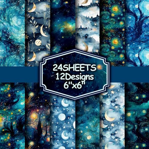 24Pcs Galaxy Pattern Scrapbook Paper Pack 6"x6" Starry Sky Specialty Paper Scrapbooking Cardstock Paper Designer Paper Pads Junk Journal Craft Paper, Decoupage Card Making Supplies in Saudi Arabia