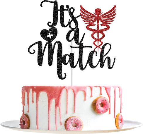 It's A Match Cake Topper, Happy Match Day Cake Topper, Match 2025, Doctor Match Day Decor, Medical School Residency Party Decorations (Black and Red Glitter) in Saudi Arabia