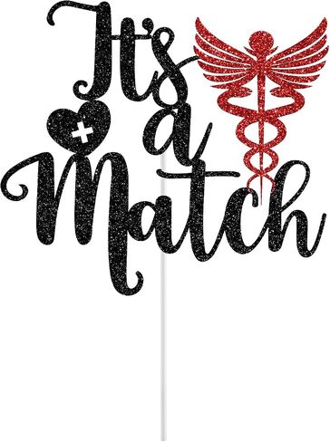 It's A Match Cake Topper, Happy Match Day Cake Topper, Match 2025, Doctor Match Day Decor, Medical School Residency Party Decorations (Black and Red Glitter) in Saudi Arabia