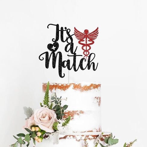 It's A Match Cake Topper, Happy Match Day Cake Topper, Match 2025, Doctor Match Day Decor, Medical School Residency Party Decorations (Black and Red Glitter) in Saudi Arabia