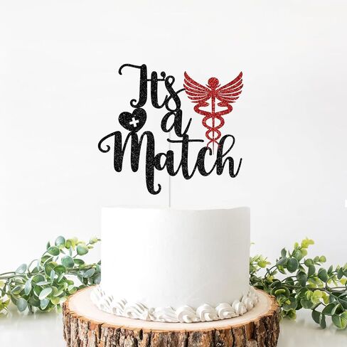 It's A Match Cake Topper, Happy Match Day Cake Topper, Match 2025, Doctor Match Day Decor, Medical School Residency Party Decorations (Black and Red Glitter) in Saudi Arabia