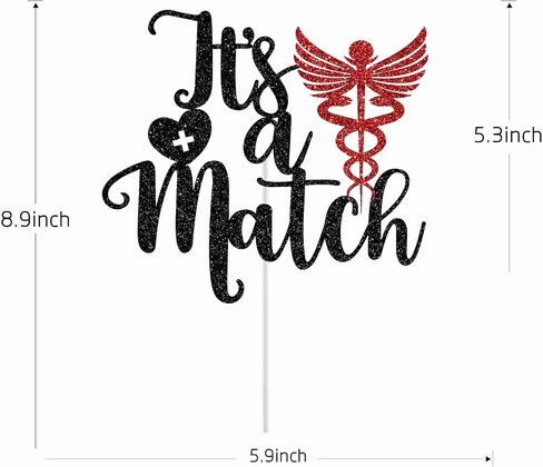 It's A Match Cake Topper, Happy Match Day Cake Topper, Match 2025, Doctor Match Day Decor, Medical School Residency Party Decorations (Black and Red Glitter) in Saudi Arabia