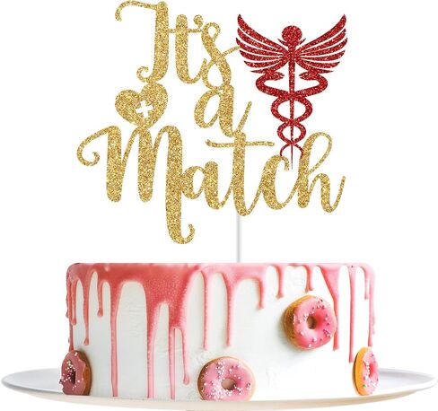 It's A Match Cake Topper, Happy Match Day Cake Topper, Match 2025, Doctor Match Day Decor, Medical School Residency Party Decorations (Black and Red Glitter) in Saudi Arabia