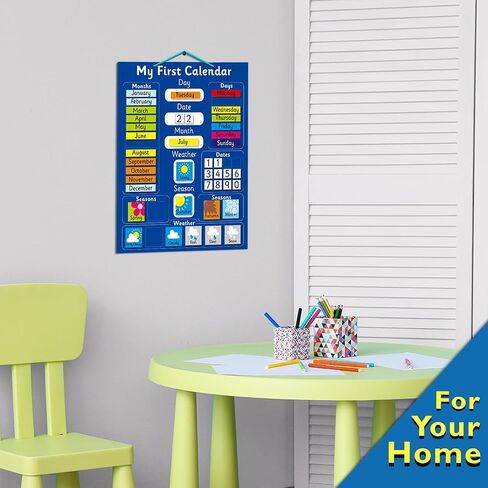 Interactive Children's Magnetic Learning Calendar - Blue- Fun Educational Tool for Time, Seasons, and Weather Awareness - 40x32 cm with Easy Hang Loop in Saudi Arabia