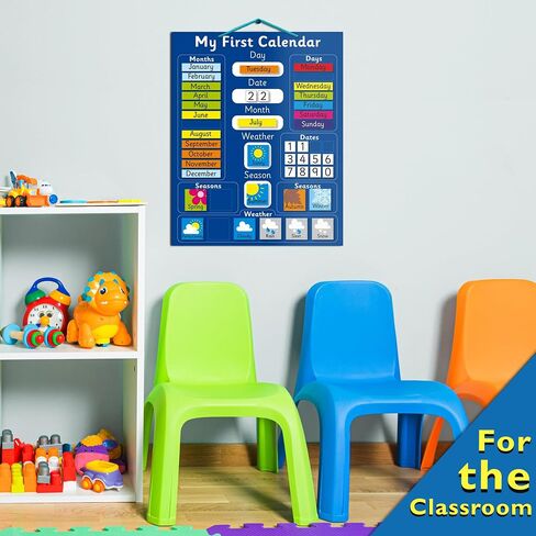 Interactive Children's Magnetic Learning Calendar - Blue- Fun Educational Tool for Time, Seasons, and Weather Awareness - 40x32 cm with Easy Hang Loop in Saudi Arabia