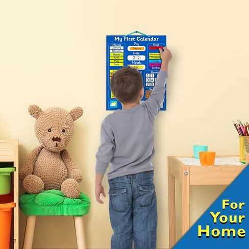 Interactive Children's Magnetic Learning Calendar - Blue- Fun Educational Tool for Time, Seasons, and Weather Awareness - 40x32 cm with Easy Hang Loop in Saudi Arabia