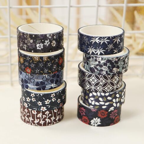 10 Rolls Sakura Washi Tape Set Japanese Arts Adhesive Tapes Gold Silver Foil Decorative Masking Tape Sets for Craft, Kids, Scrapbook, DIY, Gift Wrapping (Sakura Nightfall) in Saudi Arabia